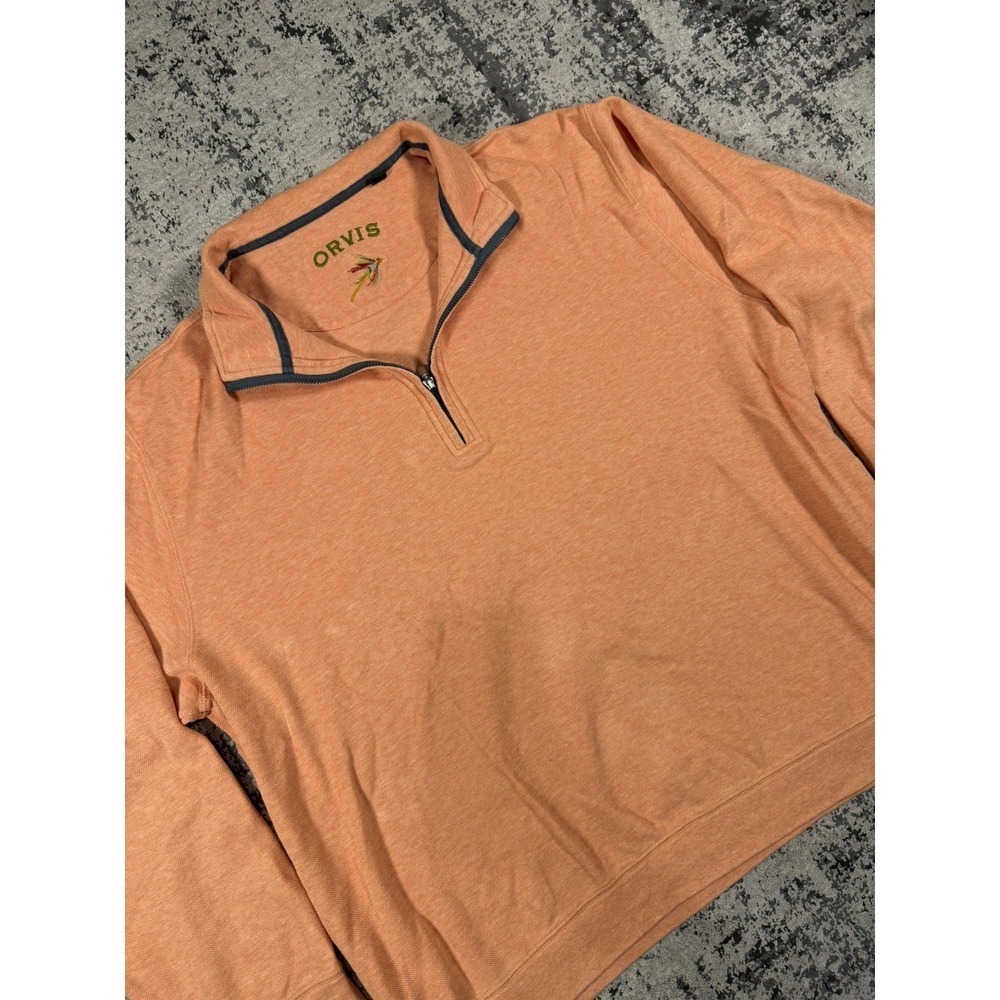 Orvis Quarter Zip Pullover Mens XL Peach Cotton Sweater Casual 1/4 Zip